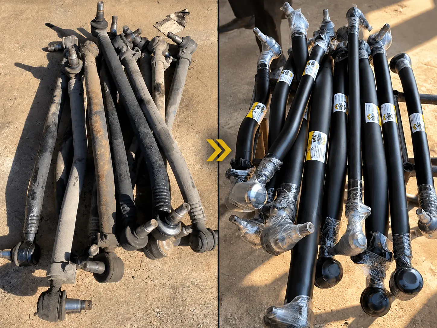 Barras de direção antes e depois do serviço na Cardan Truck