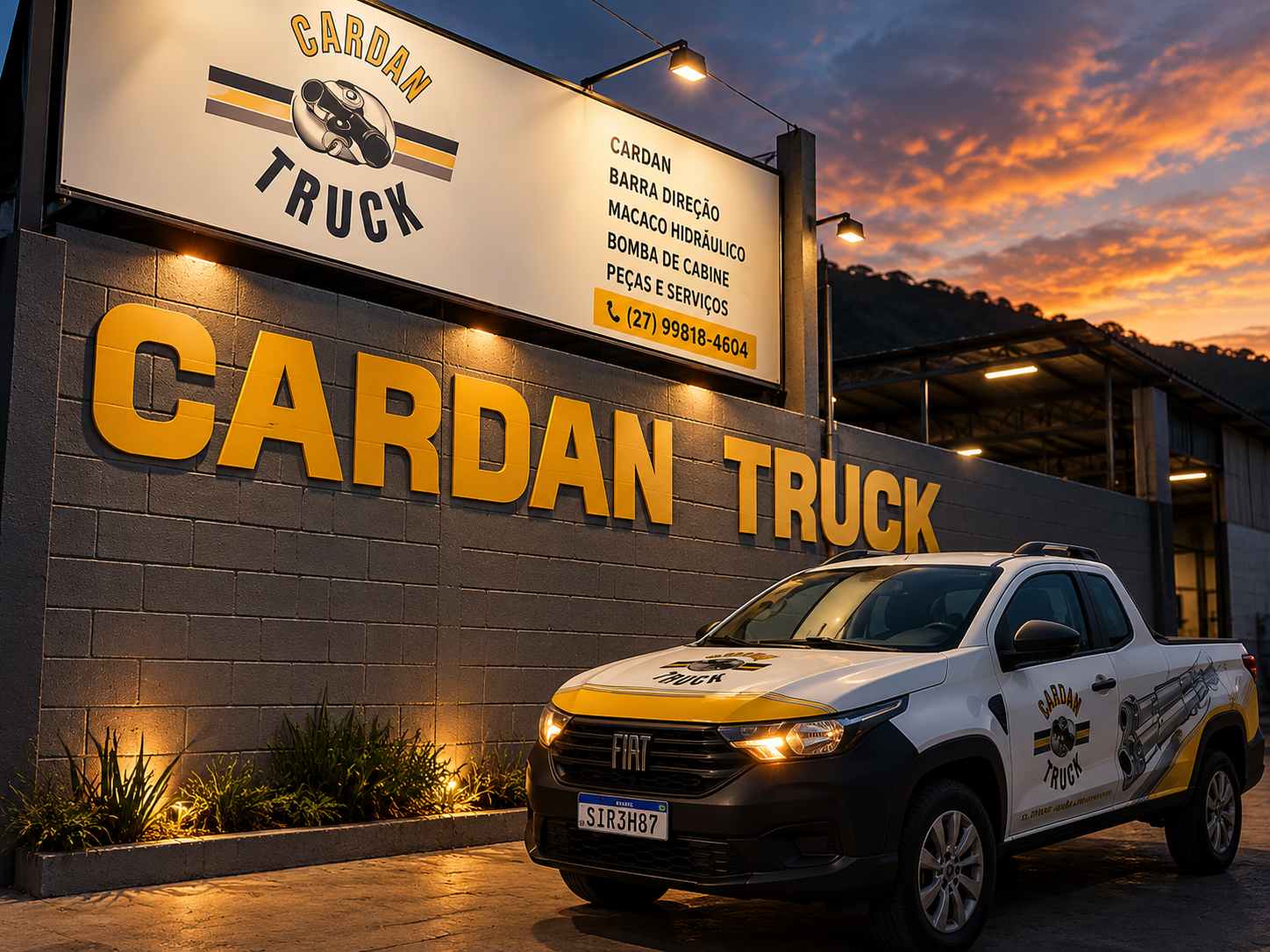 Caminhonete da Cardan Truck estacionada em frente à oficina no Parque Gramado, em Cariacica - ES